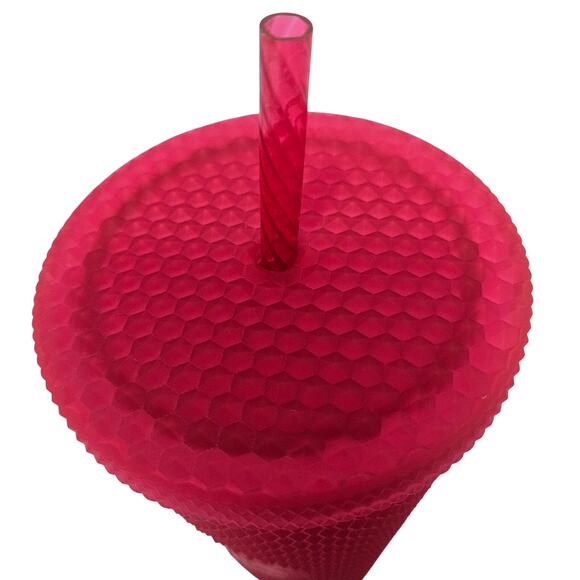 Starbucks 2023 Spring Neon Hot Ruby Pink Jelly Studded Venti 24 OZ Tumbler New - Picture 7 of 7